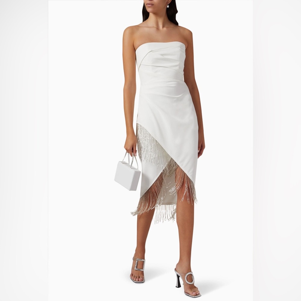 MARCHESA NOTTE Strapless Stretch-crepe Midi Dress in Ivory size 4 NWT